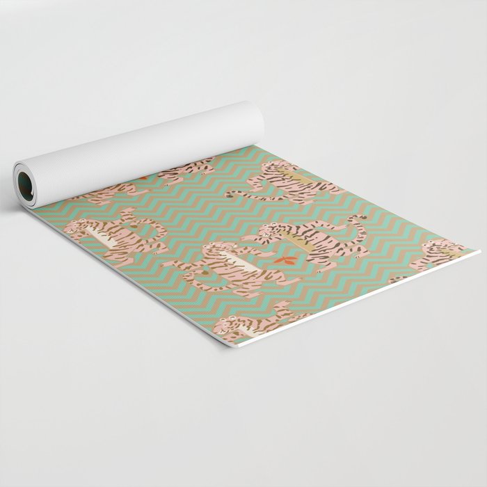 Dancing tiger Zig zag tiger - mint sand Yoga Mat Gallery Image 2
