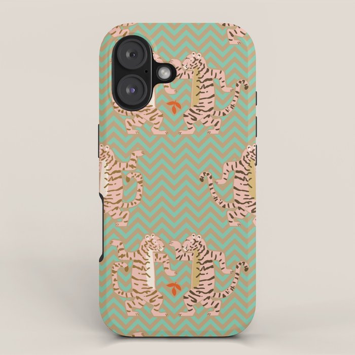 Dancing tiger Zig zag tiger - mint sand iPhone Case Gallery Image 1