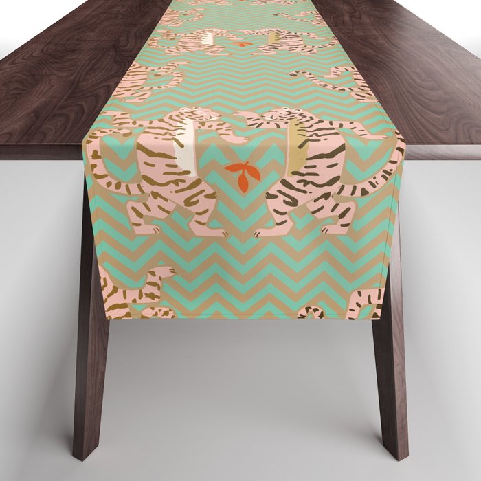 Dancing tiger Zig zag tiger - mint sand Table Runner Gallery Image 1