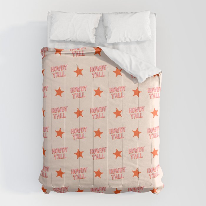 Southern Welcome: Howdy Y'all (bright pink and orange old west letters) Comforter Gallery Image 1