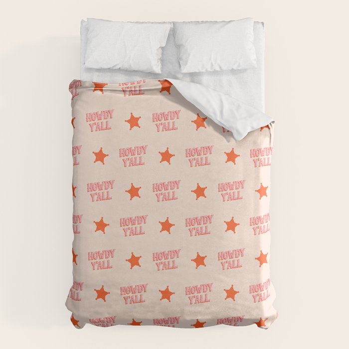 Southern Welcome: Howdy Y'all (bright pink and orange old west letters) Duvet Cover Gallery Image 1