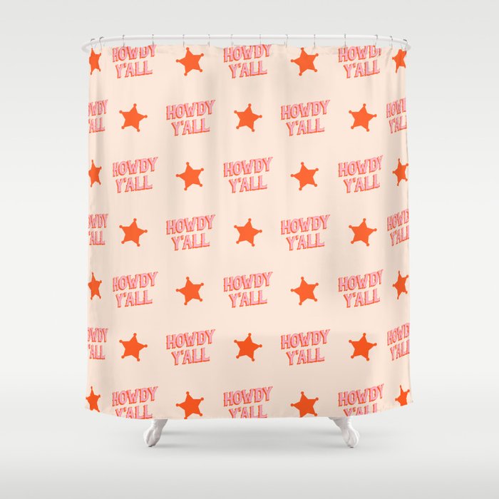 Southern Welcome: Howdy Y'all (bright pink and orange old west letters) Shower Curtain Gallery Image 1