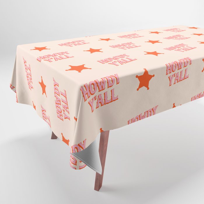 Southern Welcome: Howdy Y'all (bright pink and orange old west letters) Tablecloth Gallery Image 1