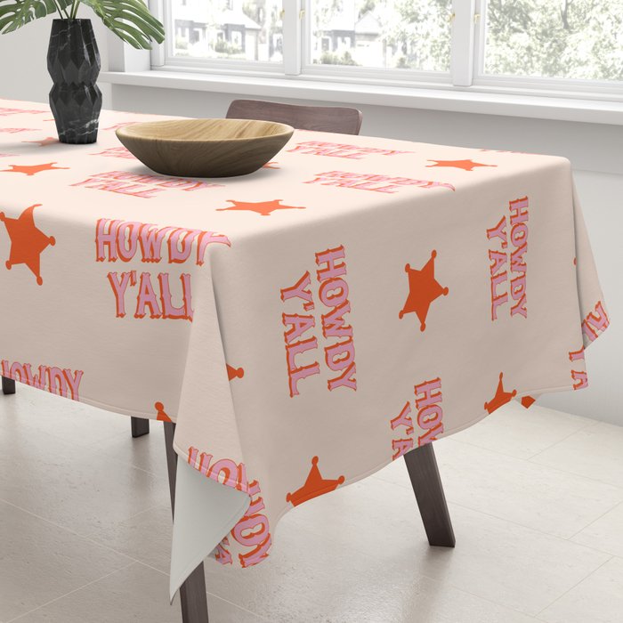 Southern Welcome: Howdy Y'all (bright pink and orange old west letters) Tablecloth Gallery Image 3