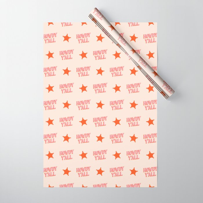 Southern Welcome: Howdy Y'all (bright pink and orange old west letters) Wrapping Paper Gallery Image 1
