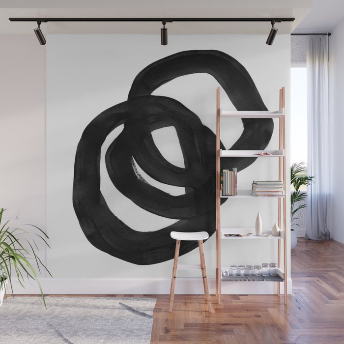Black & White Minimalist Ink Tribal Mid Century Pattern Dark Painting Pattern Wall Mural Gallery Image 1