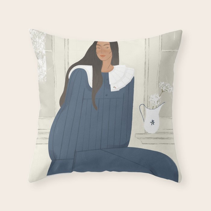  portrait of a girl with plums Throw Pillow Gallery Image 1