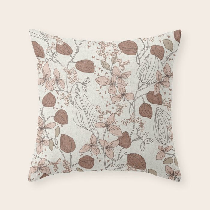 Floral elegance relaxed textured mocha cream Throw Pillow Gallery Image 1