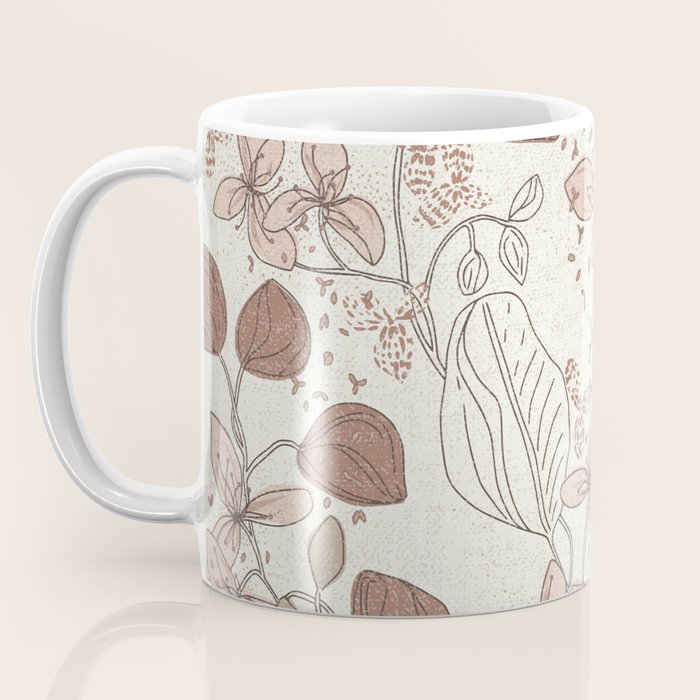 Floral elegance relaxed textured mocha cream Coffee Mug Gallery Image 3
