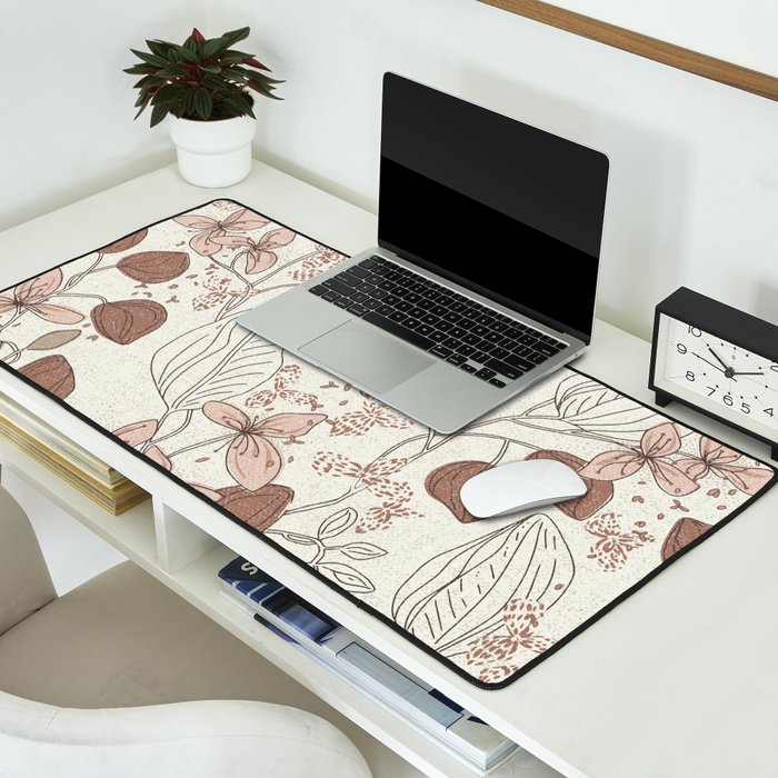 Floral elegance relaxed textured mocha cream Desk Mat Gallery Image 2
