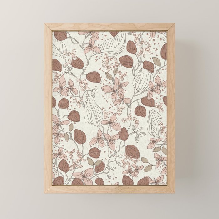 Floral elegance relaxed textured mocha cream Mini Art Print Gallery Image 1