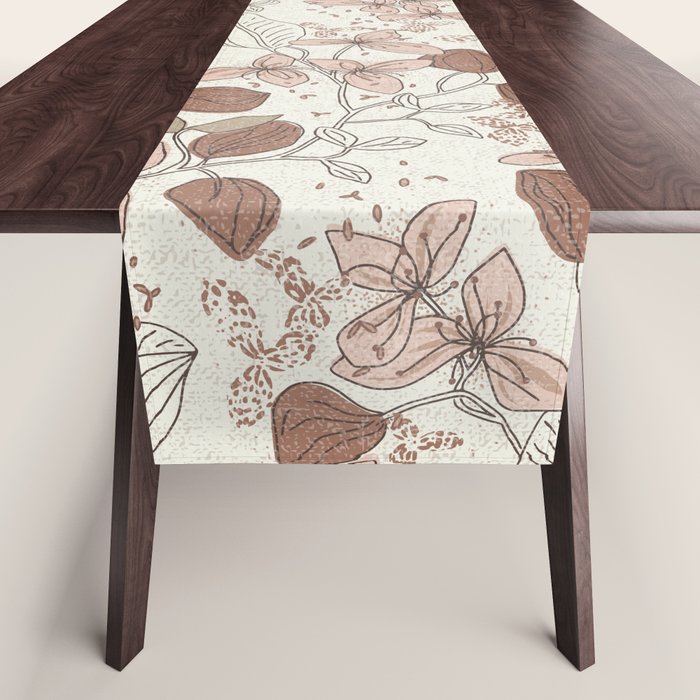 Floral elegance relaxed textured mocha cream Table Runner Gallery Image 1
