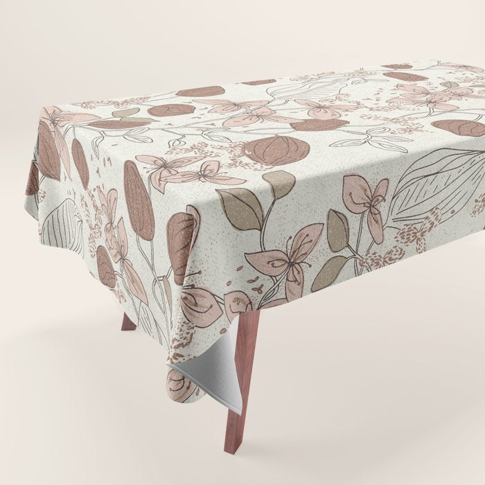 Floral elegance relaxed textured mocha cream Tablecloth Gallery Image 1
