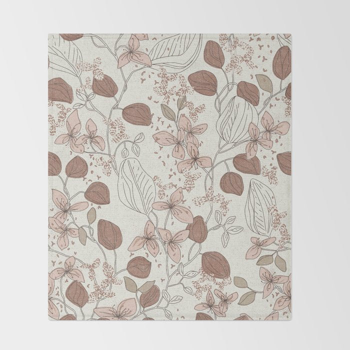 Floral elegance relaxed textured mocha cream Throw Blanket Gallery Image 2
