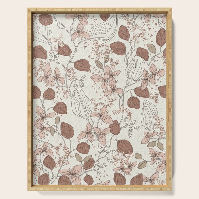 Floral elegance relaxed textured mocha cream Serving Tray Gallery Image 1