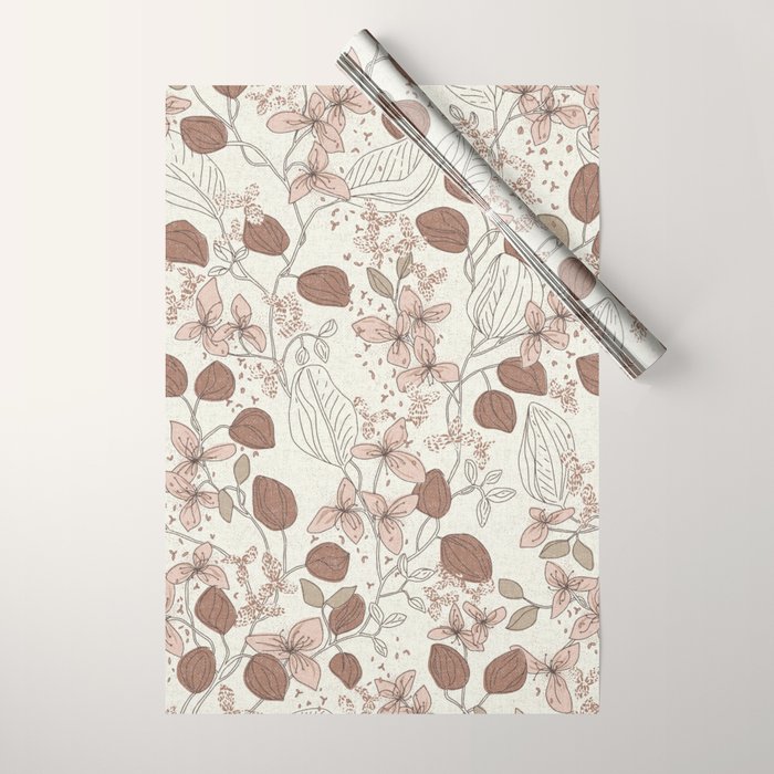 Floral elegance relaxed textured mocha cream Wrapping Paper Gallery Image 1