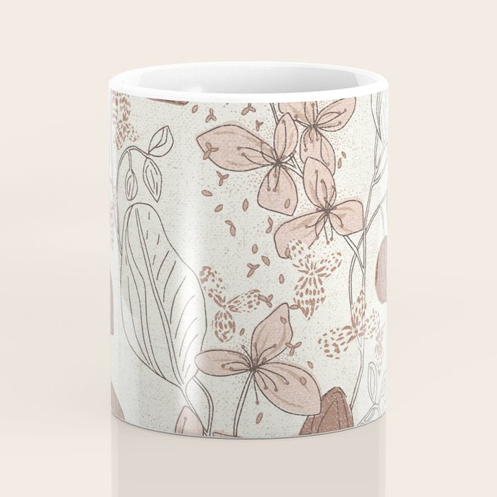 Floral elegance relaxed textured mocha cream Coffee Mug Gallery Image 4