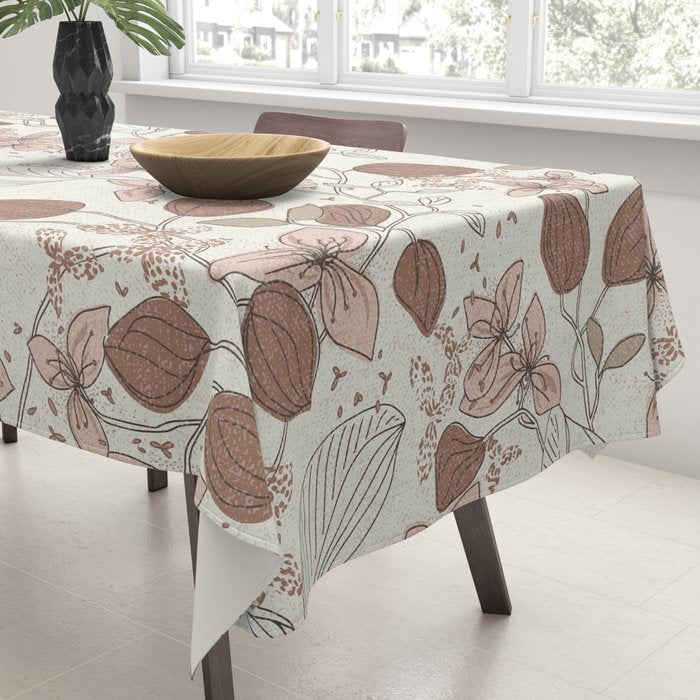 Floral elegance relaxed textured mocha cream Tablecloth Gallery Image 3