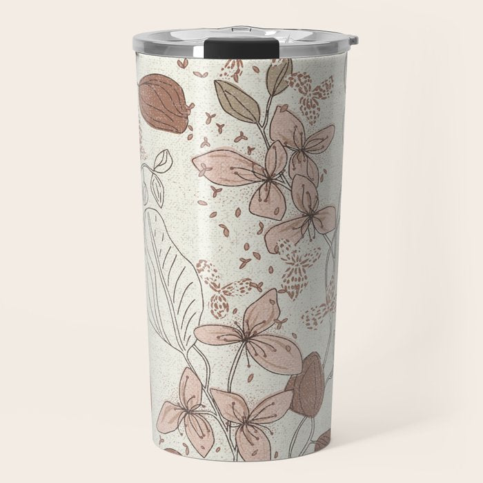 Floral elegance relaxed textured mocha cream Travel Mug Gallery Image 1