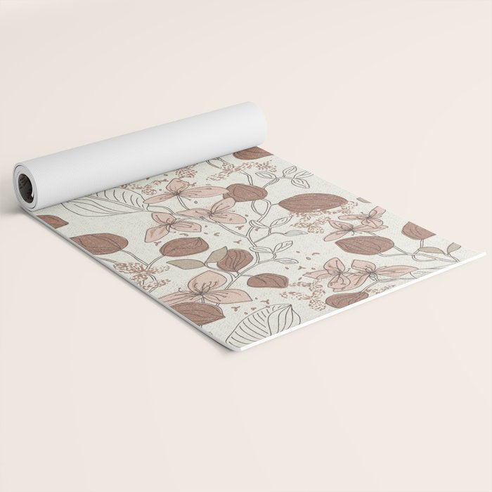 Floral elegance relaxed textured mocha cream Yoga Mat Gallery Image 2