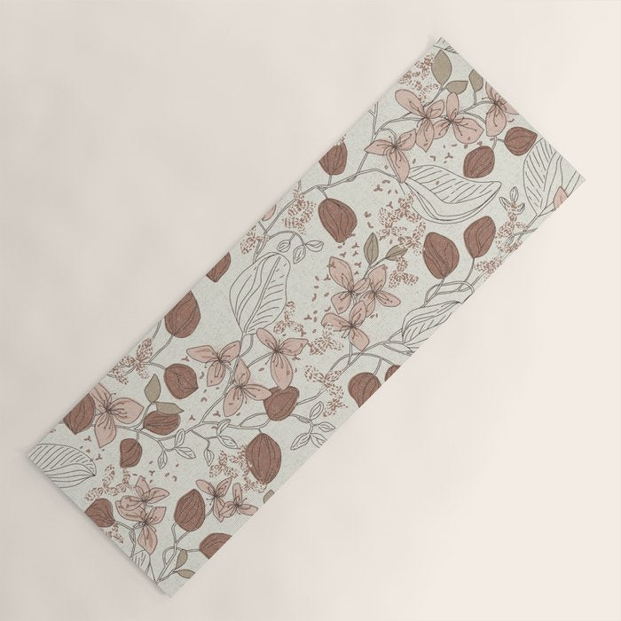 Floral elegance relaxed textured mocha cream Yoga Mat Gallery Image 1