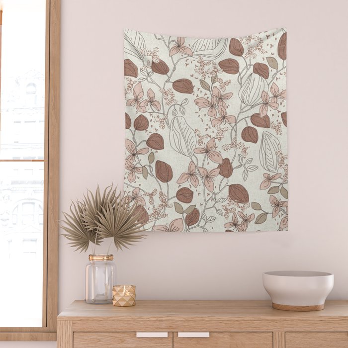 Floral elegance relaxed textured mocha cream Wall Tapestry Gallery Image 2