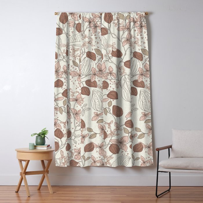 Floral elegance relaxed textured mocha cream Window Curtain Gallery Image 1