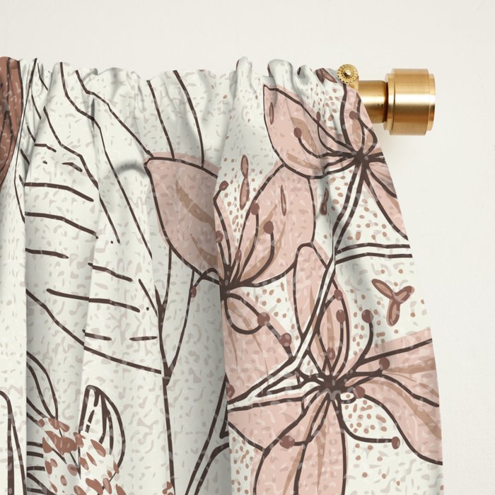 Floral elegance relaxed textured mocha cream Window Curtain Gallery Image 2