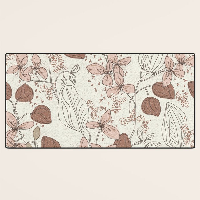 Floral elegance relaxed textured mocha cream Desk Mat Gallery Image 3