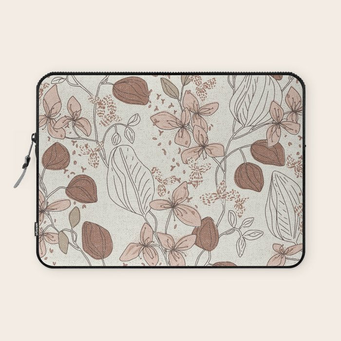 Floral elegance relaxed textured mocha cream Laptop Sleeve Gallery Image 1