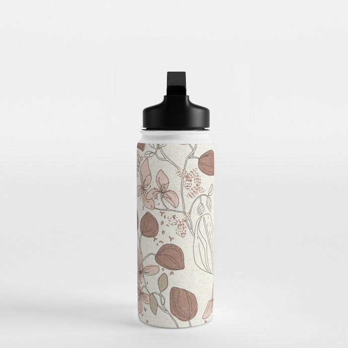 Floral elegance relaxed textured mocha cream Water Bottle Gallery Image 3
