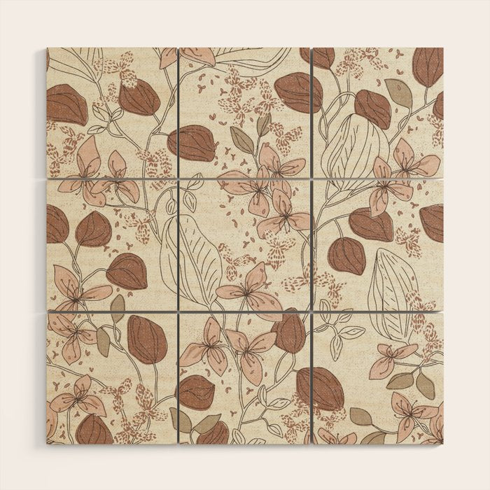 Floral elegance relaxed textured mocha cream Wood Wall Art Gallery Image 1