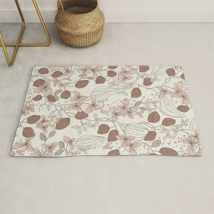 Floral elegance relaxed textured mocha cream Rug Gallery Image 1