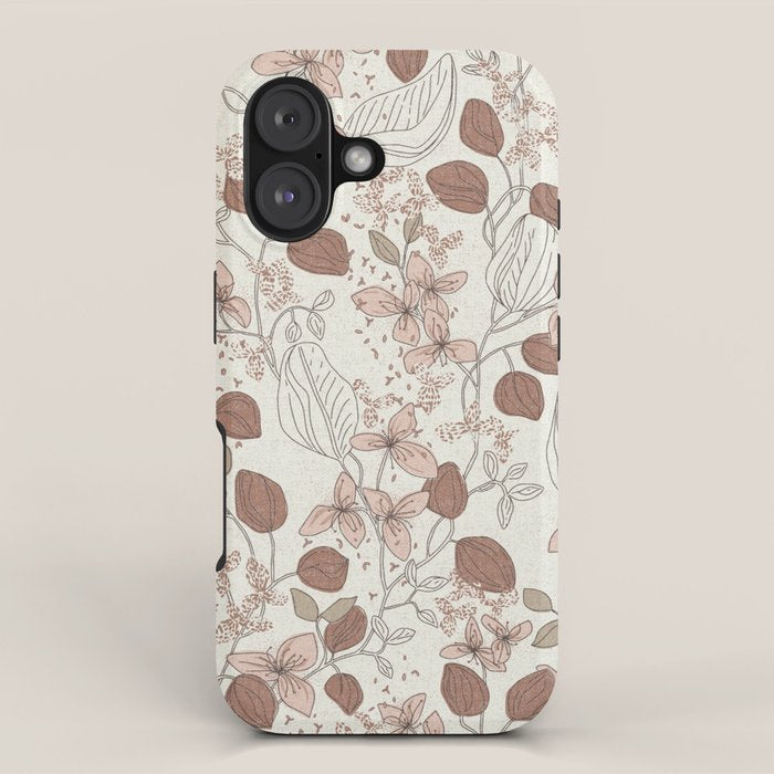 Floral elegance relaxed textured mocha cream iPhone Case Gallery Image 1