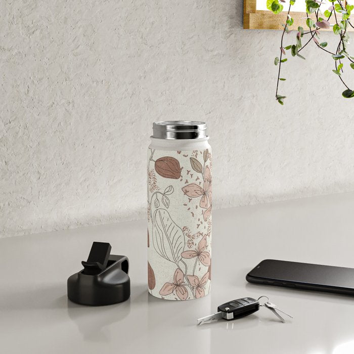 Floral elegance relaxed textured mocha cream Water Bottle Gallery Image 4