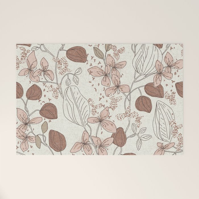 Floral elegance relaxed textured mocha cream Welcome Mat Gallery Image 1