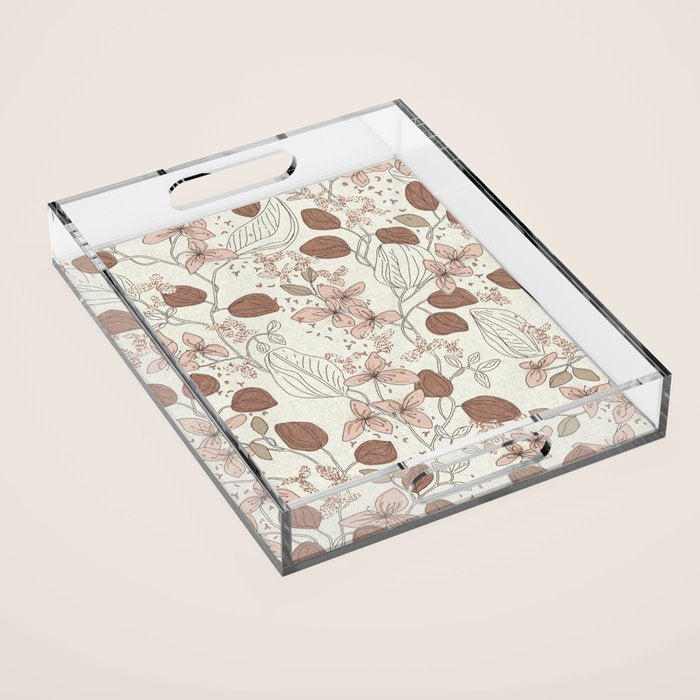 Floral elegance relaxed textured mocha cream Acrylic Tray Gallery Image 1