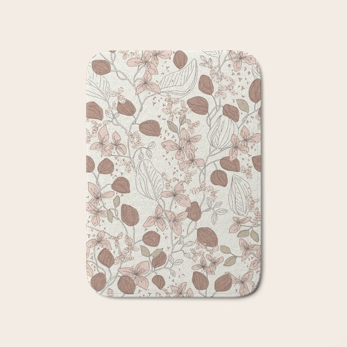 Floral elegance relaxed textured mocha cream Bath Mat Gallery Image 1