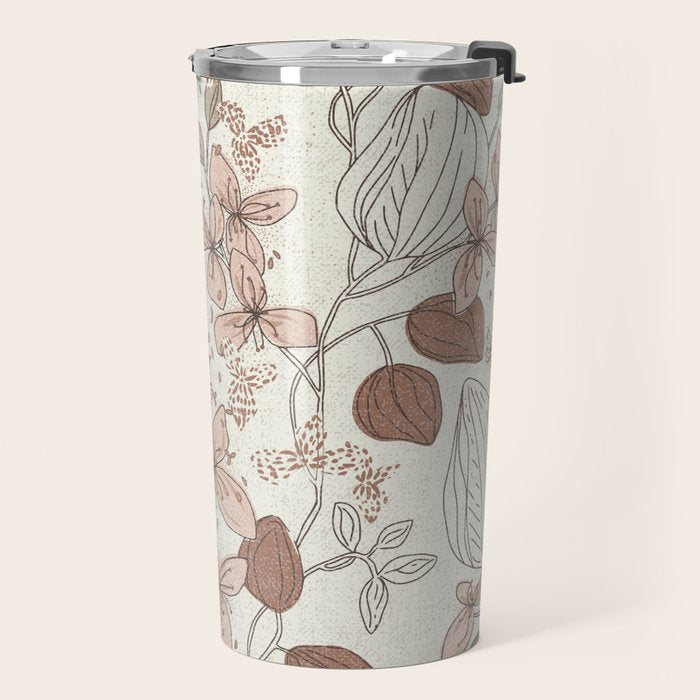 Floral elegance relaxed textured mocha cream Travel Mug Gallery Image 2