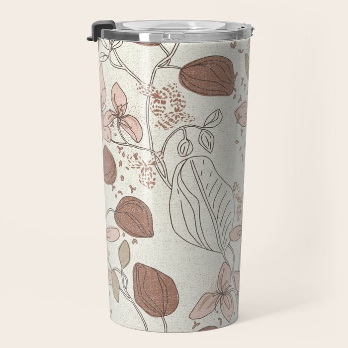 Floral elegance relaxed textured mocha cream Travel Mug Gallery Image 3