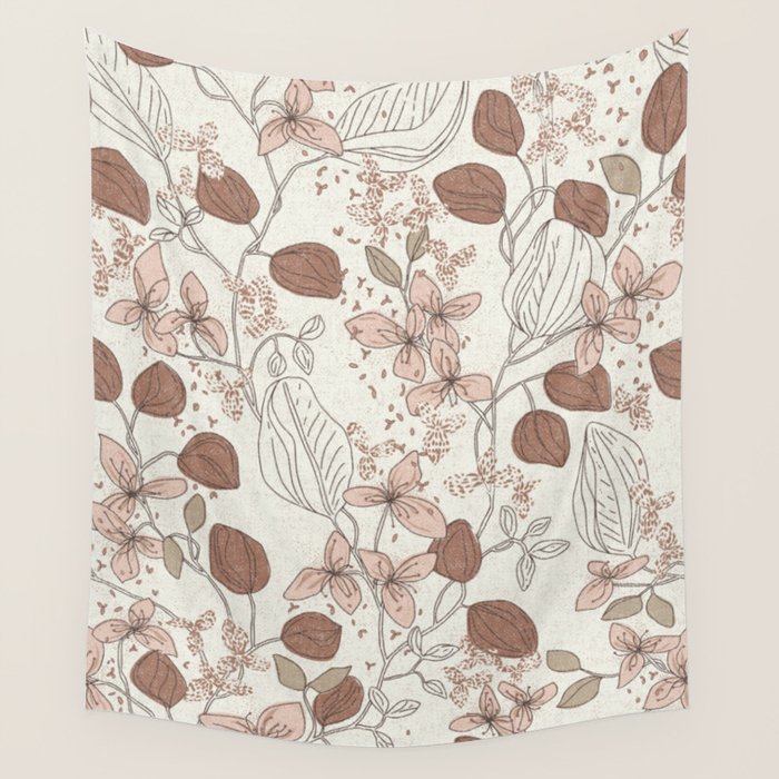 Floral elegance relaxed textured mocha cream Wall Tapestry Gallery Image 4