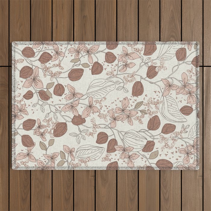 Floral elegance relaxed textured mocha cream Outdoor Rug Gallery Image 1