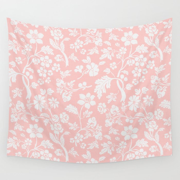Vintage Style Chintz Florals On Soft Pink Wall Tapestry Gallery Image 4