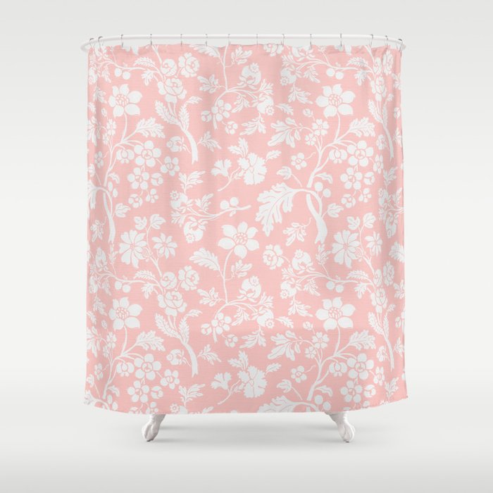 Vintage Style Chintz Florals On Soft Pink Shower Curtain Gallery Image 1