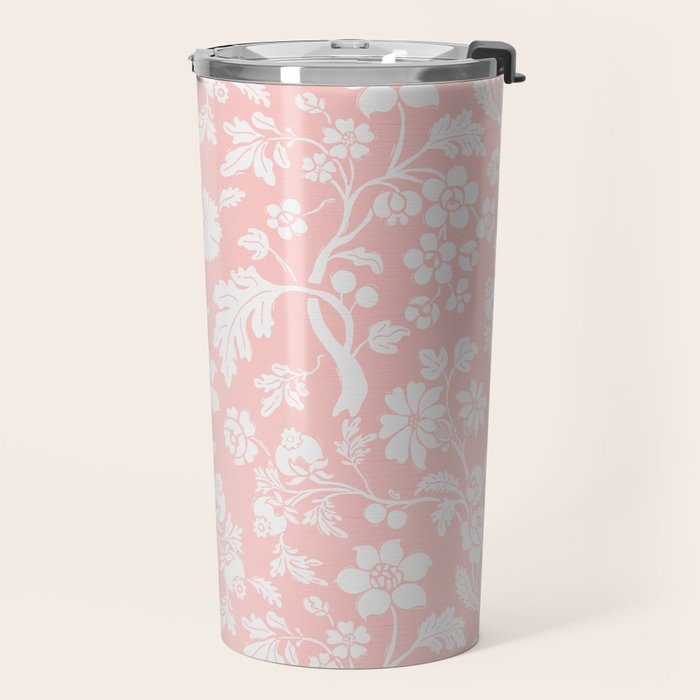 Vintage Style Chintz Florals On Soft Pink Travel Mug Gallery Image 2