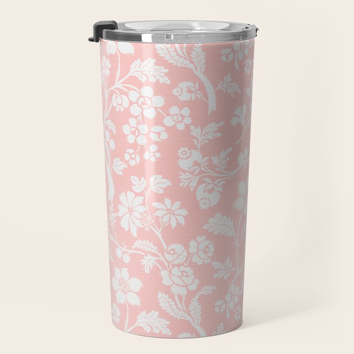 Vintage Style Chintz Florals On Soft Pink Travel Mug Gallery Image 3