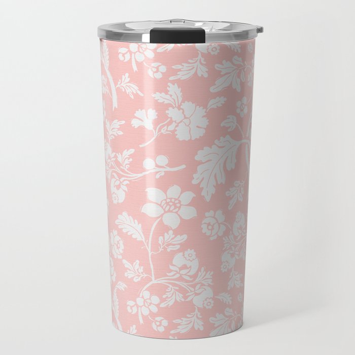 Vintage Style Chintz Florals On Soft Pink Travel Mug Gallery Image 1