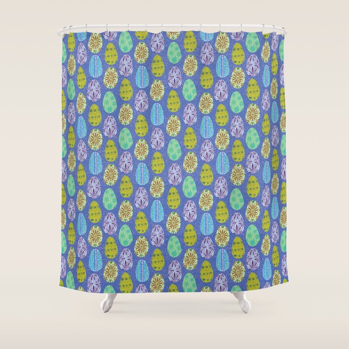 Colorful Folk Art Easter Eggs in Lavender & Green Shower Curtain Gallery Image 1