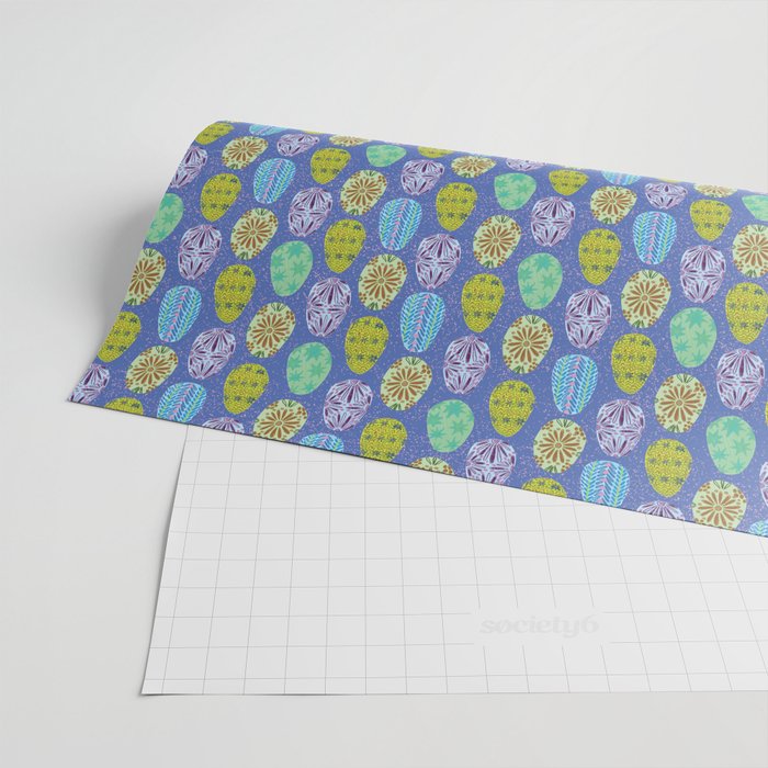 Colorful Folk Art Easter Eggs in Lavender & Green Wrapping Paper Gallery Image 2