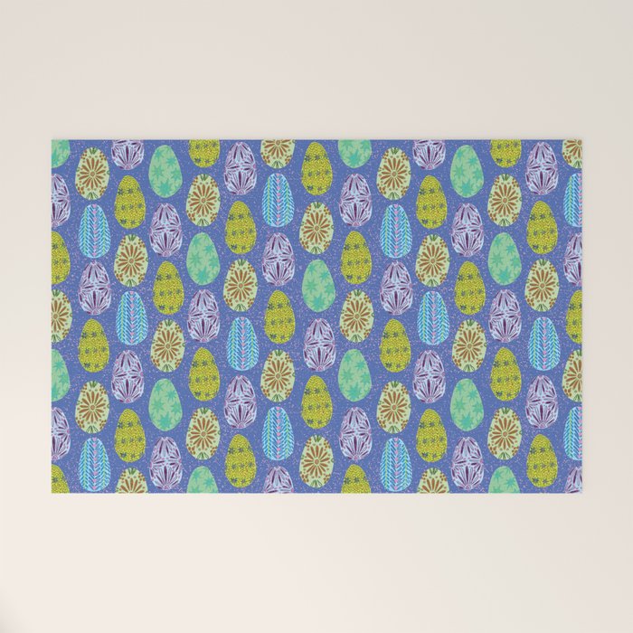 Colorful Folk Art Easter Eggs in Lavender & Green Welcome Mat Gallery Image 1